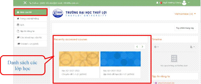 Hướng Dẫn Sử Dụng Hê Thống LMS Dành Cho Giảng Viên 7 Hình 2.1 Danh sách lớp học