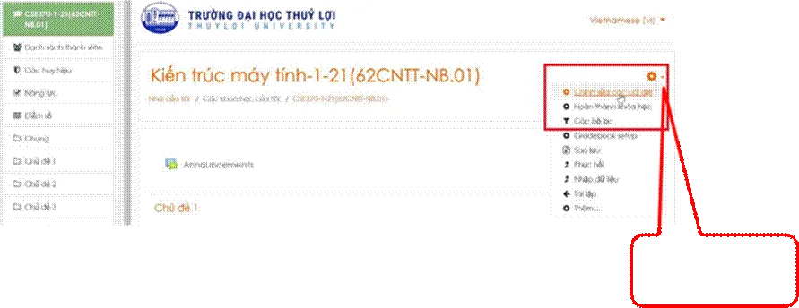 Hướng Dẫn Sử Dụng Hê Thống LMS Dành Cho Giảng Viên 8 Hình 2.2 Chỉnh sửa các cài đặt lớp học phần