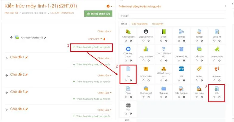 Hướng Dẫn Sử Dụng Hê Thống LMS Dành Cho Giảng Viên 21 Hình 4.5 Thêm tài nguyên vào Lớp học phần