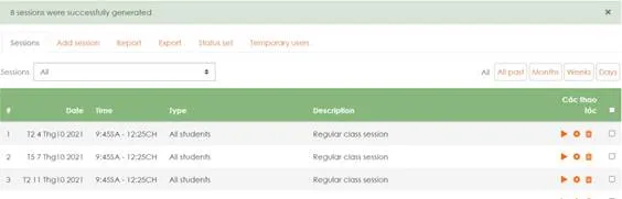 Hướng Dẫn Sử Dụng Hê Thống LMS Dành Cho Giảng Viên 38 Hình 5.4 Các session điểm danh