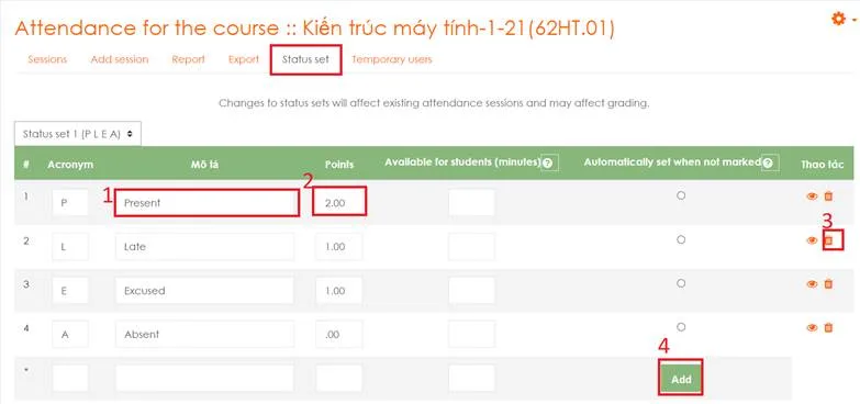 Hướng Dẫn Sử Dụng Hê Thống LMS Dành Cho Giảng Viên 39 Hình 5.5 Thêm, xóa các trạng thái