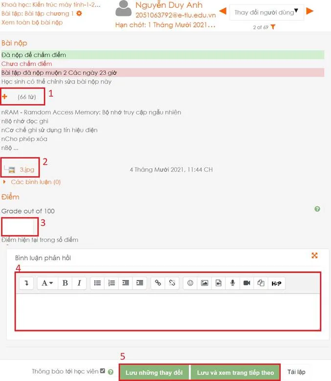Hướng Dẫn Sử Dụng Hê Thống LMS Dành Cho Giảng Viên 52 Hình 5.10 Chấm từng bài tập