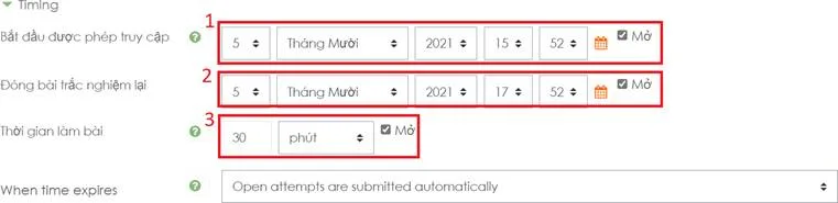 Hướng Dẫn Sử Dụng Hê Thống LMS Dành Cho Giảng Viên 54 Hình 5.12 Thời gian diễn ra hoạt động
