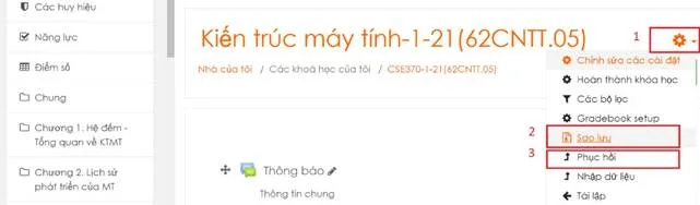 Hướng Dẫn Sử Dụng Hê Thống LMS Dành Cho Giảng Viên 73 Hình 6.1 Sao lưu khóa học